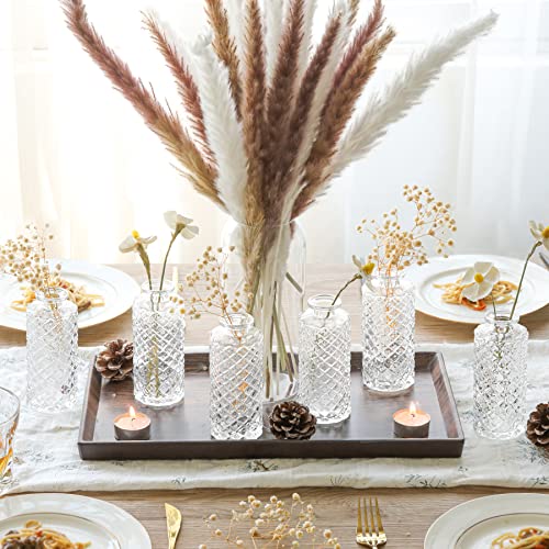 ComSaf Vase Klein Set 6-Teilig, Blumenvase, Vasen Deko Set, Kleine Glasvasen für Tischdeko, Mini Vasen Glas, Hochzeitsdeko, Diamant Knospenvasen, Teelichtgläser, 13cm Hoch, Transparent – Bild 5
