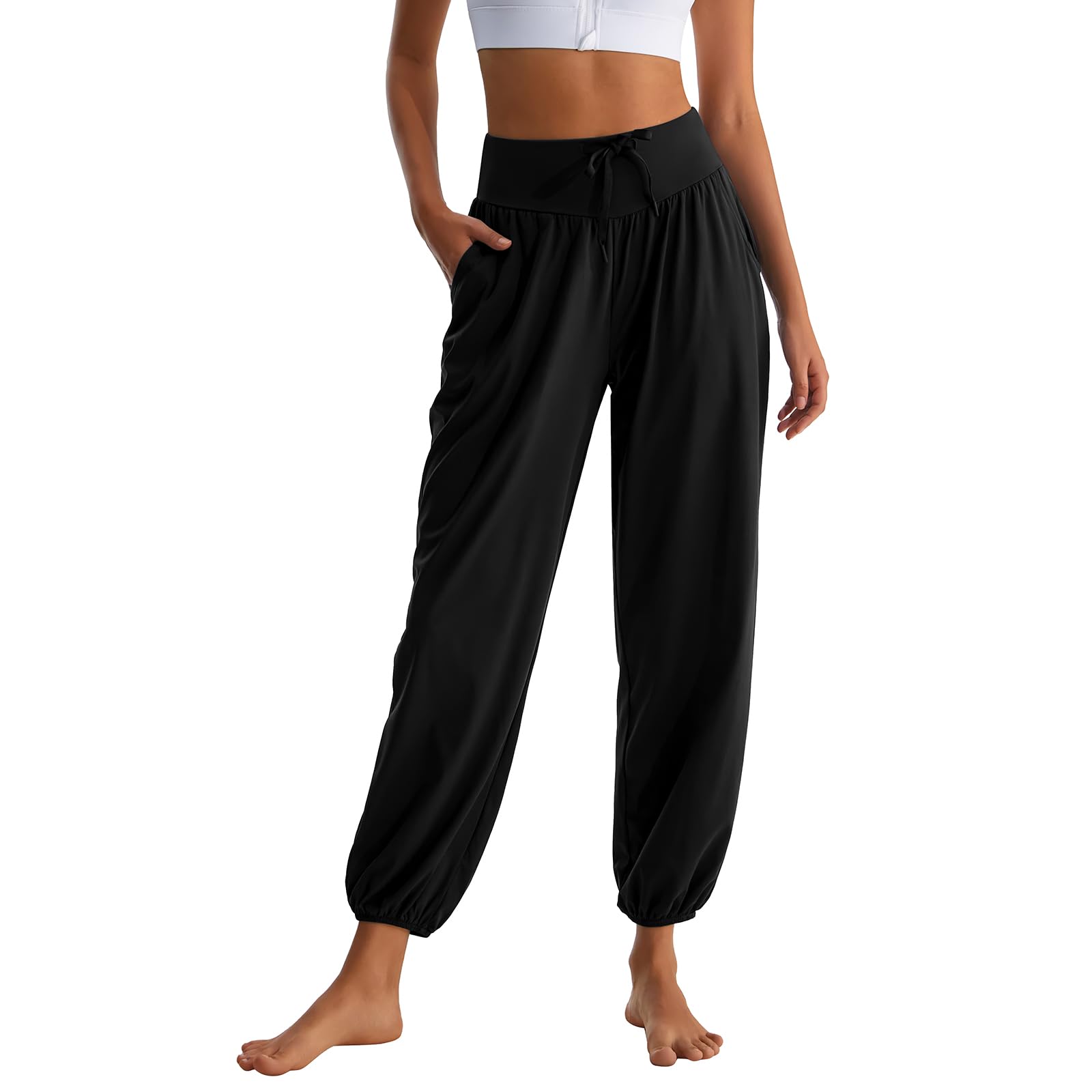 HomyComy Pantalon de Yoga Joggers Taille Haute Pantalon de Pilates Pantalon de Sport Flowy Pantalon de Sweat Libre avec Poches