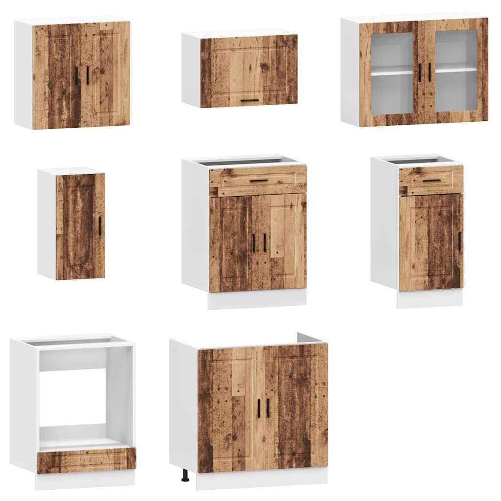 8-TLG. Küchenschrank-Set Holzwerkstoff, Küchenzeile Einbauküche, Schrank-Set, Unterschrank, Küchenschrank, Hängeschrank Altholz