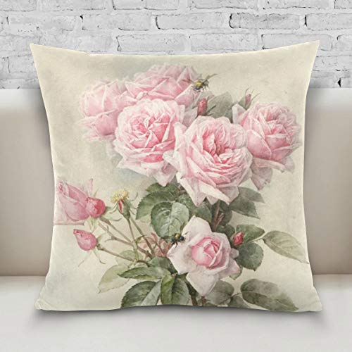 Zoeo Square Decorative Throw Pillow Case Cushion Cover,Vintage Shabby Chic Pink Rose Floral,Soft Pillowcase 18X18 Inch thumb #5
