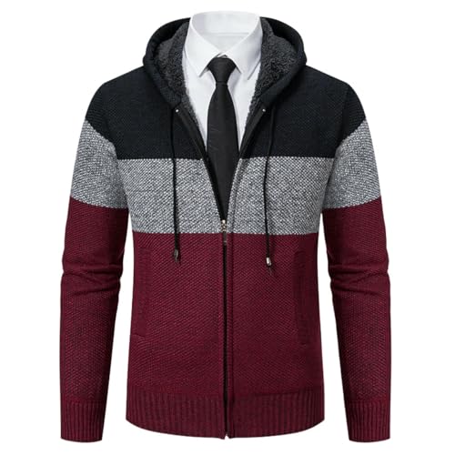 Cardigan à capuche en tricot pour homme au style bloc de couleurs moderne