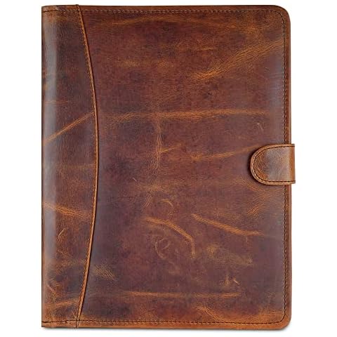 CestAntiQ, Leather Padfolio Legal Pad Portfolio Organizer | Handmade Executive Notebook Binder | Heavy Duty Full Grain Cow Hide Resume Interview Folio for Men Women, Rustic NoteBook Folder (brown) Cover