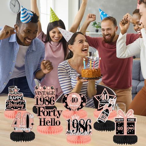 Image of 40th Birthday Decorations Woman - 9PCS Vintage 40th Birthday Party Table Decorations Rose Gold Table Honeycomb Centerpiece Decorations Supplies for Forty Year Old Party Women