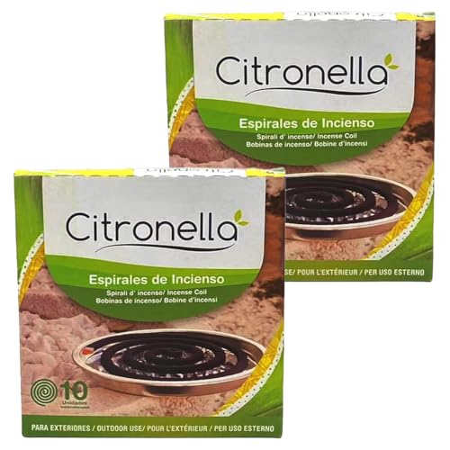 Panda Home Espirales de Incienso Citronela– 10 Unidades con Soporte Metálico, Eficacia hasta 12 m², Duración 8 Horas por Espiral – Repelente Natural de Insectos