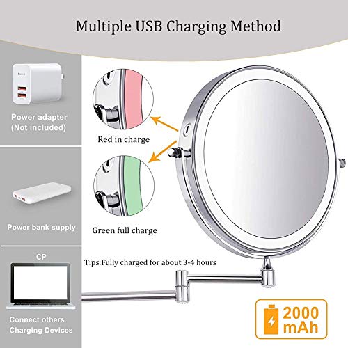 Miroir de courtoisie mural noir mat double face avec éclairage ajustable