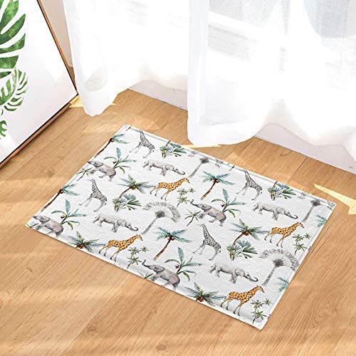 Safari Animal Shower Curtain Watercolor African Jungle Animals And Palm Tree Pattern Unisex Nursery Decor Bathroom Shower Curtain Waterproof Fabric Kids Bath Curtains With Hooks 69 X70 Inch #TOP6