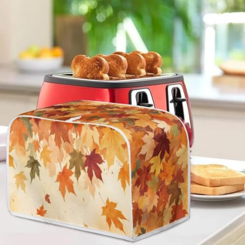 Image of Talayituse Fall Maple Leaf Print Toaster Cover 4 Slice Wide Slot, Lightweight Bread Maker Cover Dust Protection Washable Appliance Bag Autumn Decor, M