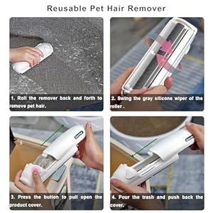 Pet hair remover roller reusable lint roller for pet hair cat dog hair remover for furniture sofa carpet bedding self clean lint remover white body grey silicion   cucciolini doodles
