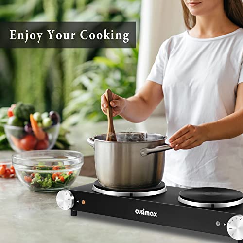 Electric Burner, Cusimax Hot Plates For Cooking, 1800W Double Burner, Portable Stove, Cast Iron Heating Plate, Countertop Burner, Stainless Steel Easy To Clean, Black #TOP4