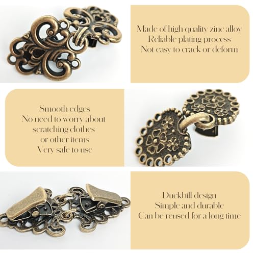 AXEN Vintage Sweater Swirl Cape Cloak Clips for Dress Retro Cardigan Shawl Collar Clasp Dress Shirt Button Clip for Girl Women, Pack of 4 Bronze - Thumbnail 4