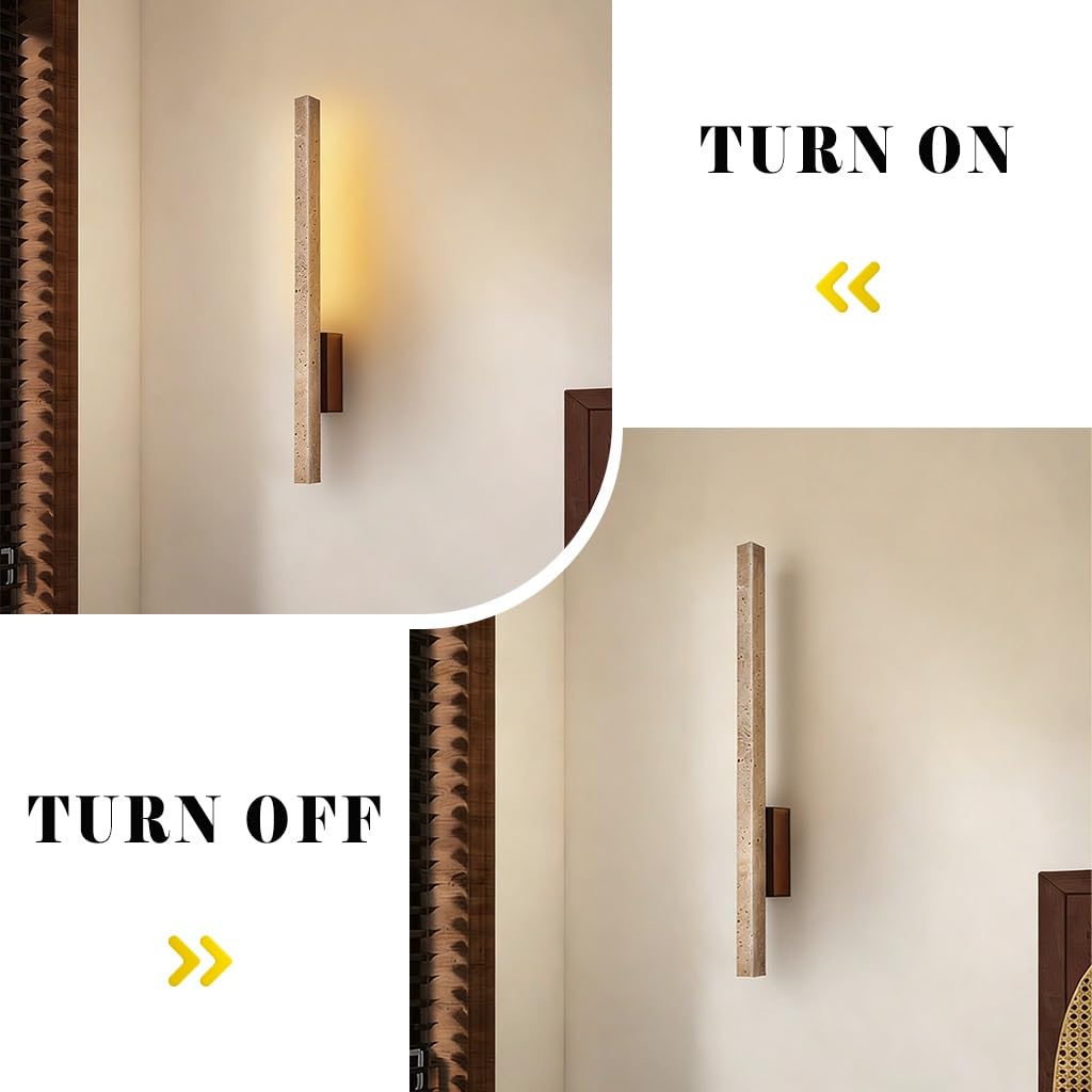 Aplique De Pared Largo Lineal WabiSabi Piedra Travertino Natural Lampara De Pared Minimalista Luz De Pared LED 55cm/90cm Iluminacion Para Dormitorio Salon Pasillo Hotel Cafe(Rectangle 90cm)