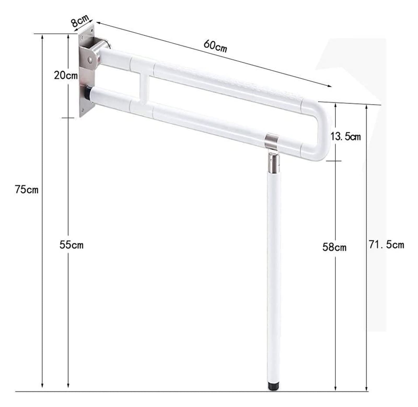 Barras de agarre con ventosa de acero inoxidable, soporte de seguridad, antideslizante, antiestático, antiagarre, barra de agarre/óxido/blanco/amarillo (color: blanco)