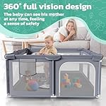 Baby Playpen, 50x50 Inch Play Yard for Babies and Toddlers, Indoor & Outdoor Baby Gate Play Pen with Soft Breathable Mesh, Safety Kids Fence Playard Area (Grey) - Image 3