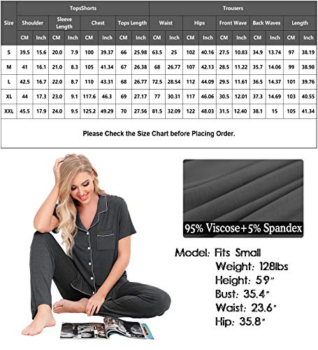 Image of SWOMOG Women Pajama Sets Two-Piece Nightwear Short Sleeve Sleepwear Button Down Pj Lounge Sets with Long Pants