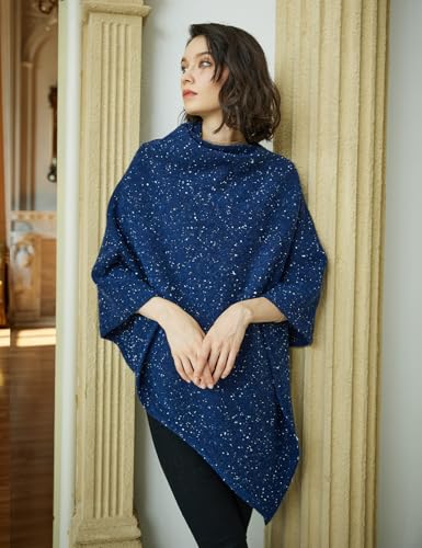 Image of BEAUTELICATE Women Wool Poncho Knitted Tweed Wool Sweater Pullover Pile Collar Cape