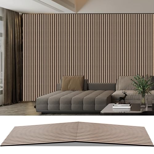 AKK-PANE Akustikpaneele Holz 240x60cm,1,44m² - Faltbar 3D Wandpaneele Holz, Akustik Paneele Wand für Küche, Wohnzimmer, Büro, Umweltfreundlich Holzpaneele Wand mit Schalldämpfung (Eiche klassisch 13#)
