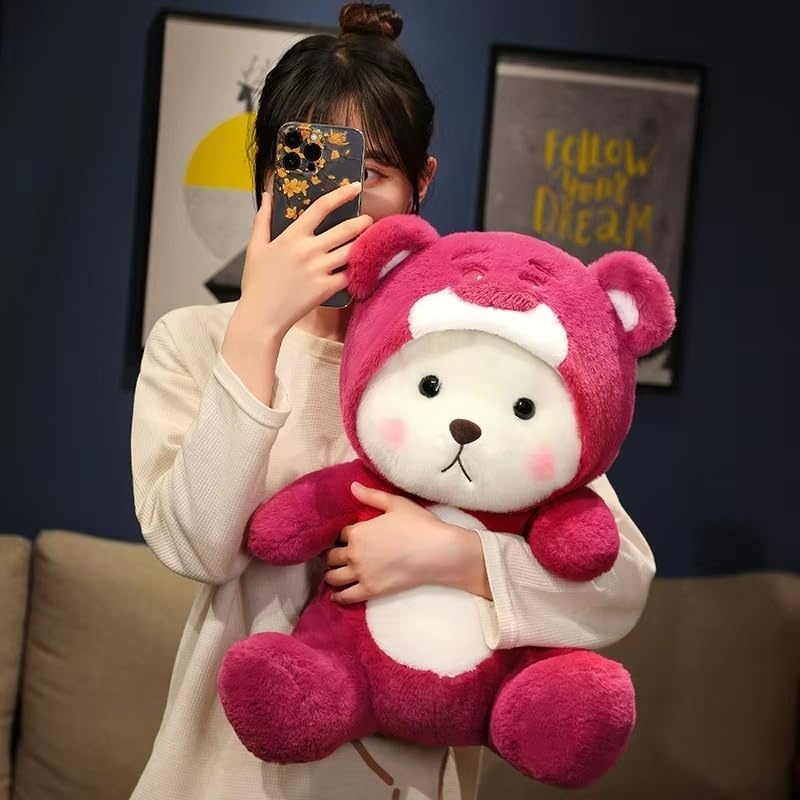Image of Storescent Soft Toys for Kids - Stuffed Animal Plush Soft Toy for Boys & Girls | Plushie Toy Half Hooded Strawberry Bear 30cm