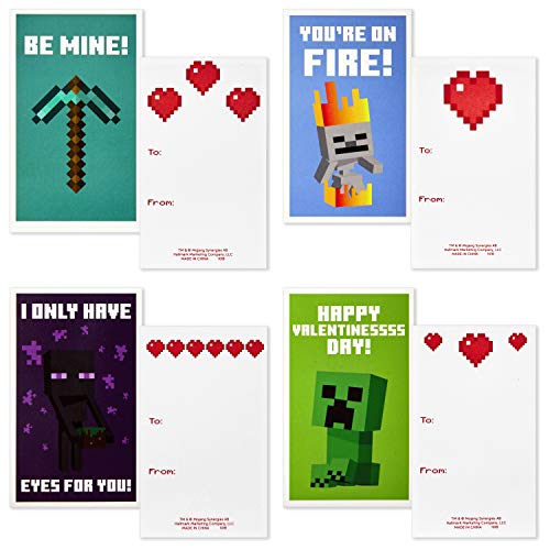 Hallmark Valentines Day Cards For Kids And Mailbox For Classroom Exchange, Minecraft (1 Box, 32 Valentine Cards, 35 Stickers, 1 Teacher Card), 5Vbx2957 #TOP2