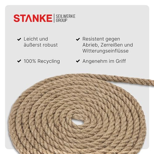 Seilwerk STANKE Juteseil Naturfasern gedreht Tauwerk Hanf Jute Tau Seil Tauziehen Absperrseil Handlauf 30mm 5m