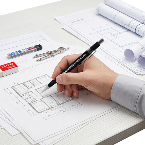 Image of Isomars Draftex Mechanical Pencil 0.7mm (2B) Black with 10 Extra Leads & Eraser | Drafting Pencil for Technical Drawing, Sketching, Engineering, Architecture & Writing