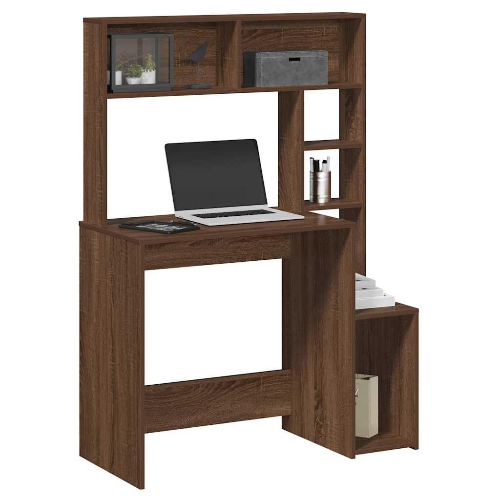 Scrivania con mensola, effetto rovere, marrone, 100 x 45 x 140 cm, materiale in legno, grande area di lavoro per casa, ufficio, design moderno