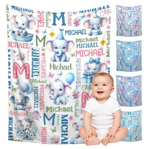 Image of Custom Elephant Blanket for Boys Girls,Ultra Soft Personalized Gifts Baby Blanket,Customized Throw for Toddlers Newborn Stroller Crib,30 inchx40 inch