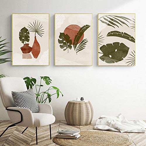 Affiche botanique abstraite boho art mural terracotta burnt orange sun 3 toiles