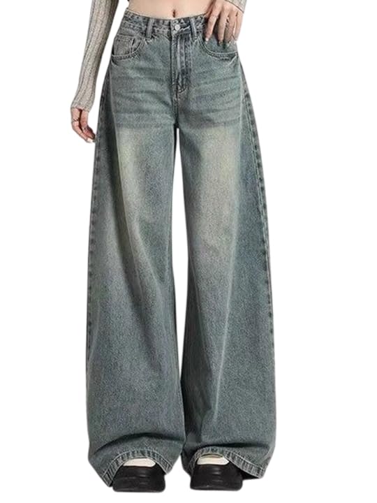 Image of KOTTY Women Wide Leg Baggy Jeans High Waist Relaxed Fit Denim Casual Wear