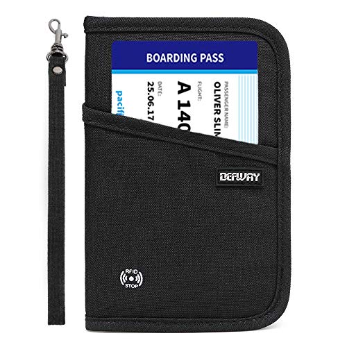 Preisvergleich Produktbild DEFWAY Reisepass Tasche Reisepasshülle Reisebrieftasche - RFID Ausweistasche für Damen Herren mit Griff Dokumententasche Portemonnaie Ausweismappe für Reisepass Kreditkarte Flugticket (Schwarz)