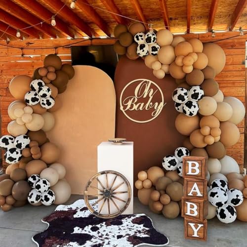 Image of Cow Brown Balloons, 60Pcs 12 Inch Cow Print Coffee White Metallic Gold Latex Balloon, Tan Nude Neutral Beige Helium Balloons for Farm Western Theme Cowboys Cowgirls Birthdays Baby Shower Party Decor