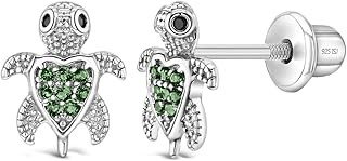 925 Sterling Silver Girl's Sea Turtle Earrings with Safety Screw Backs for Toddlers & Young Girls - Hypoallergenic Turtle Stud Earrings for Children & Teens - Turtle Earrings for Kids