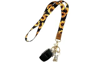Floral Print Hope Sunflower Keychain Lanyard for Keys & ID Badge - Black