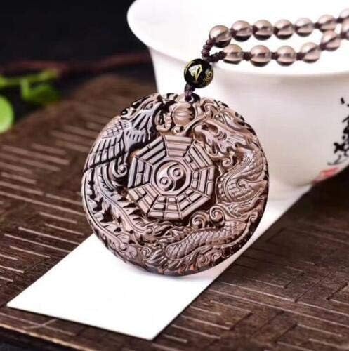 Natural obsidian dragon phenix YingYang Amulet pendant bead necklace with bead for women or men - Image 2