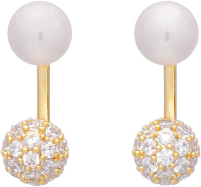 Boho Pearl Jacket Earrings Crystal Bead Earrings Gold Pearl Stud Earrings Pearl Wedding Earrings Front Back Earrings Jewelry for Women and Girls Gifts - Image 8