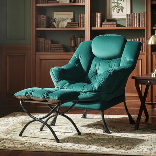 Image of Tiita Lazy Chair with Ottoman, Green Modern Large Accent Chair, Comfy Leisure Sofa Armchair with Ottoman, Reading Chair with Footrest for Bedroom, Living Room, Dorm Rooms, Velvet Green
