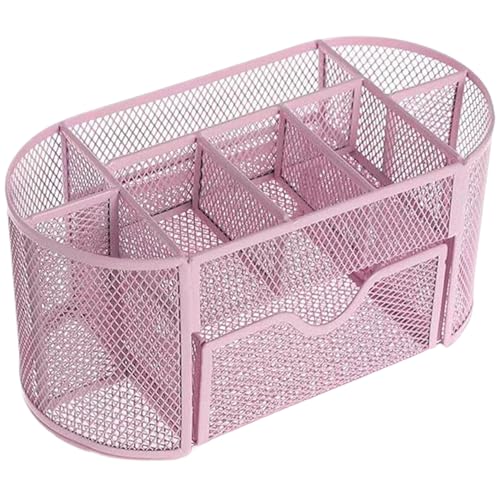 Mesh Desk Organizer, Metal Pencil Holder for Desk with 8 Compartments and 1 Drawer, Non Slip Workspace Organizers for School Office Desk Accessories