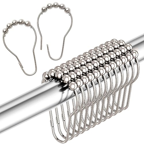 Shower Curtain Hooks Rings, RustProof Metal Shower Curtain Hooks for Bathroom Shower Curtain Rods, Curtain Rod Hangers Set of 12, Chrome