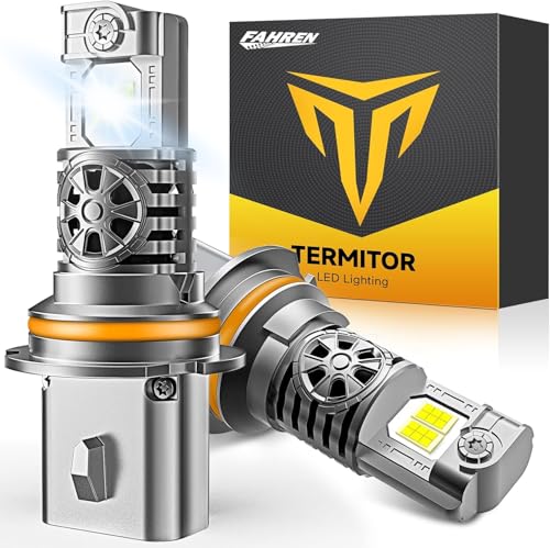 Termitor Upgraded 9007/HB5 Bulbs, Ultra Bright High/Low Beam, 6500K Cool White IP68 Waterproof, 9007 Fog Light 1:1 Mini Halogen Size with Cooling Fan, 70000+ Hours Lifespan, Plug and Play, Pack of 2