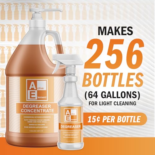 Active Element Degreaser Concentrate - Heavy Duty - Makes 64 Gallons of Cleaner- Commercial Kitchen Strength - Removes tough grease, grime and food soils - Restaurant Floor Degreaser