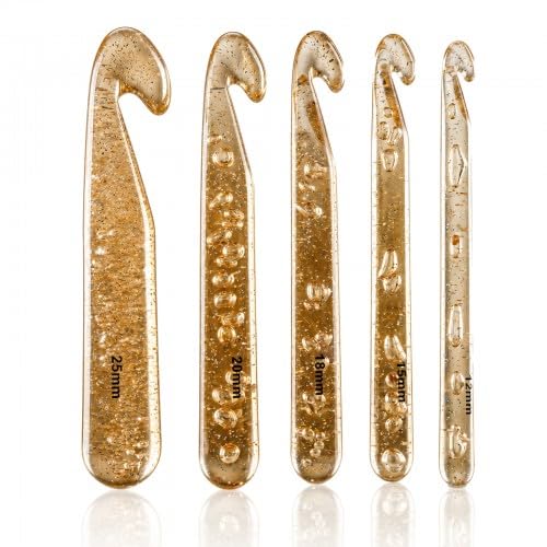 Large Crochet Hooks Set 12mm 15mm 18mm 20mm 25mm, Ergonomic Jumbo Crochet Hook for Chunky Yarn, Crystal Clear Plastic Knitting Needles for Beginners, Perfect for Blanket Rug and Shawl