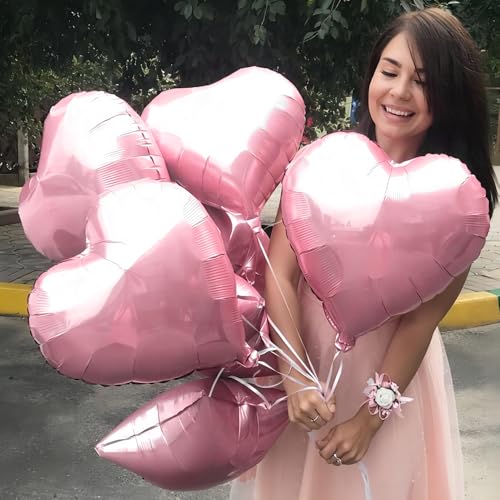 wrovitik 20 pcs 18inch Pink Heart Balloons, Heart shaped Balloons Foil Love Balloons for Birthday Va