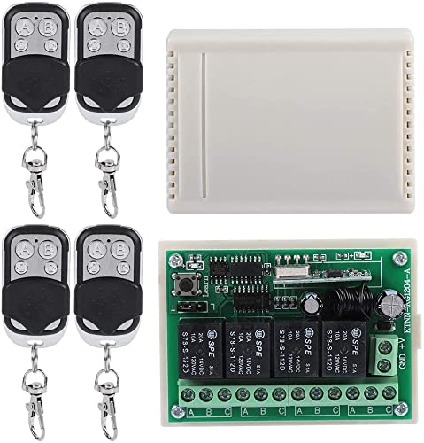 Multifunktional Funkfernschalter,DC12V 433MHz 4-Wege Fernsteuerungsschalter Drahtloser Relaisschalter,Wireless Funk Fernbedienung Schalter Funkempfänger,Kontrolle Abstand bis zu