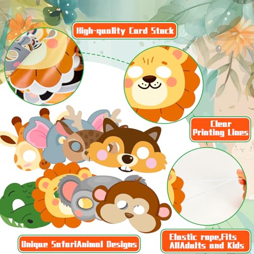 Huxolynifty Tiermasken Partyzubehör,16 Stuick Party Animals Masken Dschungel Deko für geburtstag Dschungel Safari Thema Geburtstag Verkleiden Partyzubehör