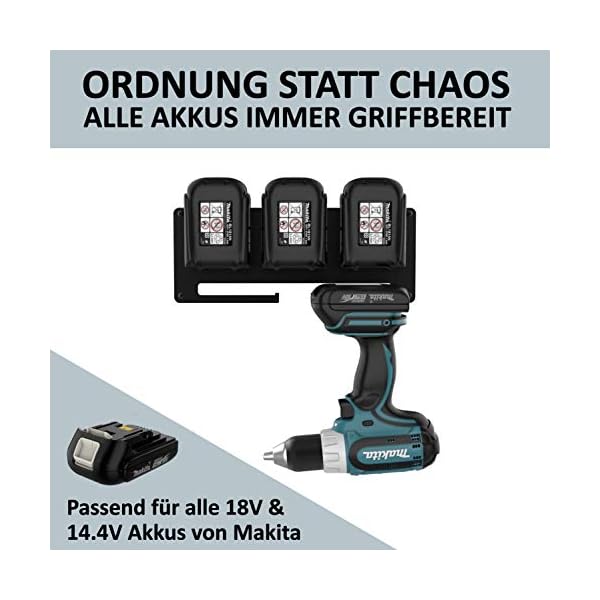 Meistergut® Premium Wandhalterung für Makita Akkus aus massivem Stahl [MADE IN GERMANY] - Stabiler Akkuhalter für Ordnung in der Werkstatt und Auto inkl. Befestigungs-Set - Profi Anbringung – Bild 4