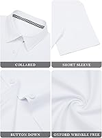 Vista 5 de Womens Short Sleeve Button Down Shirts Stretch Oxford Shirts Cotton Dress Shirt Collared Blouse Formal Work Tunic Tops