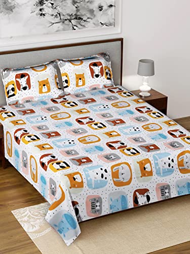 Image of Kuber Industries Double Bedsheet|Glace Cotton Animal Print Bedsheet with 2 Pillow Covers for Living Room|Bedroom|90x100 Inch (Multicolor)