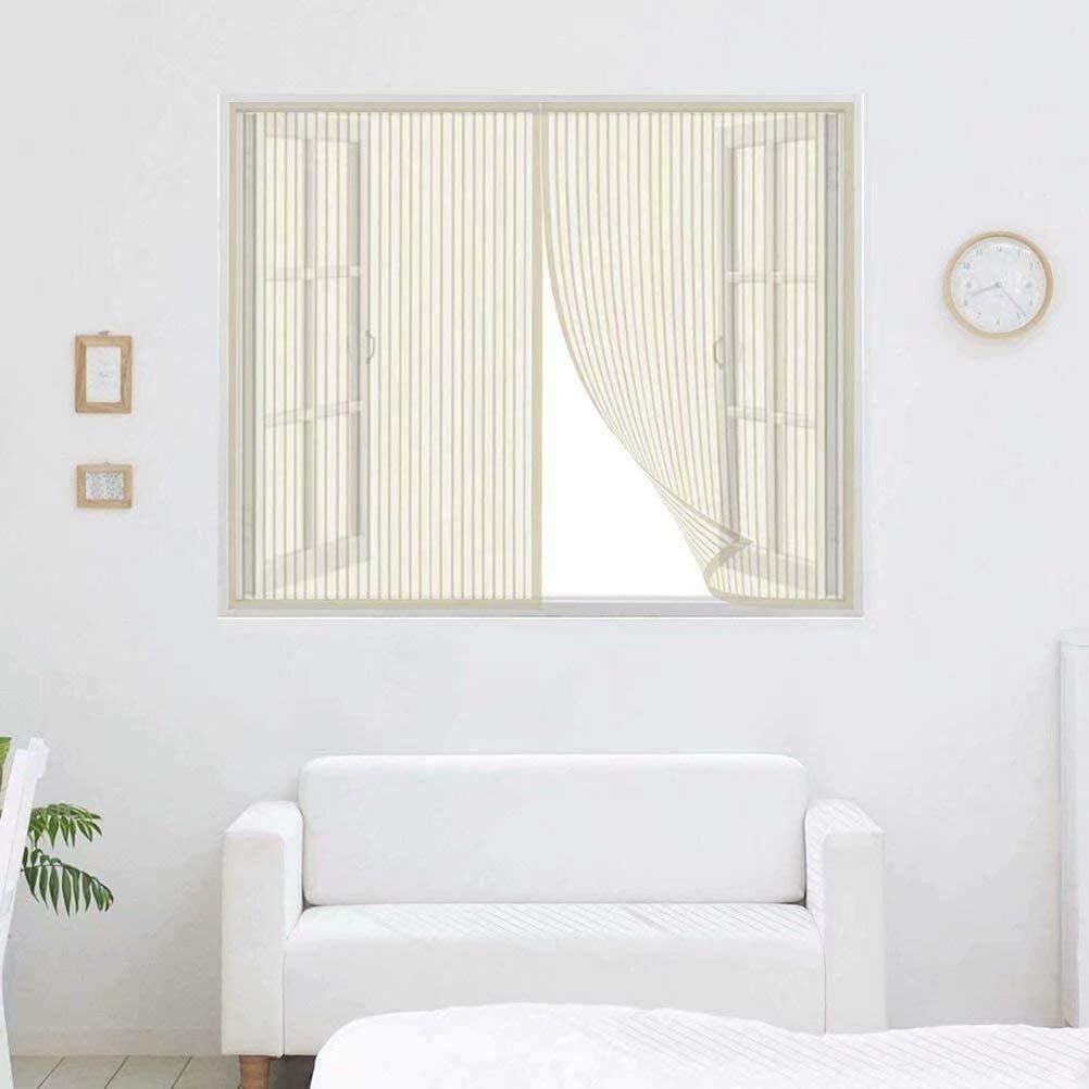 CHENG Moustiquaire Rideau 80x100cm, Rideau magnétique pour Portes, aimants Ultra Seal Anti Insecte Mouche Moustique, pour Fenetre Coulissante Baie Vitree - Beige