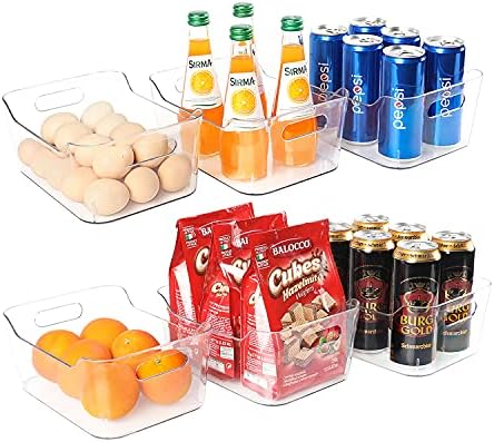 Set of 6 Fridge Organizer Bins, Pantry Group and Storage, Clear Plastic Stackable Meals Storage Bins with Handles, for Fridge, Freezer, Cupboard, Kitchen, BPA Free