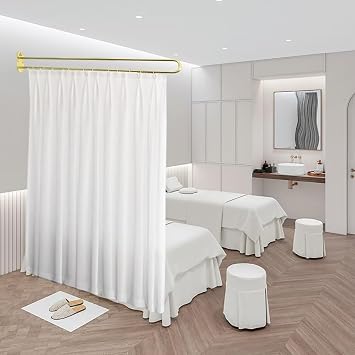 White Privacy Partition Curtains, Room Divider Curtain with Flat Hooks, Medical Curtain for Fitting Room Beauty Salon Bedroom Lab Nursery ClinicTrack Not Included 10.4x7.8 ftWide x Tall