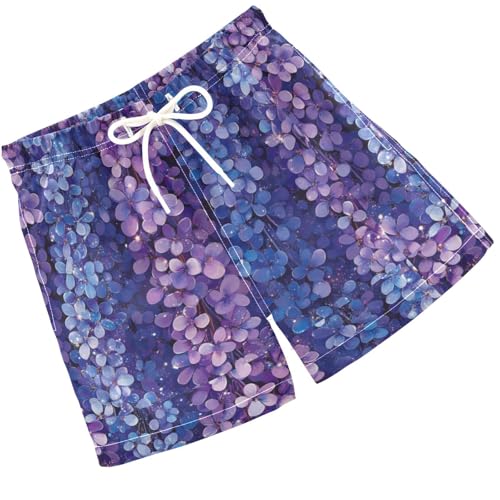 Pigsaly Boys Swim Trunks Blue Wisteria Purple Lavender Flower Boys Board Shorts Swimsuit Swimwear Summer Bathing Suit XS
